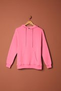 Glamour Üç İplik Kumaş Kanguru Cep Kapüşonlu Kadın Pembe Sweat