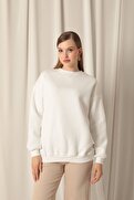 Znd Fashion Üç İplik Karyokalı Sıfır Yaka Kadın Ekru Sweat