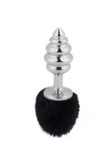 Erox Ribbed Boğumlu Siyah Peluş Çelik Anal Plug