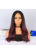Rhea Siyah Açık Kızıl Ombreli Tül Peruk