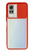 CepteToptan Vivo Y53S Kılıf Palm Buzlu Kamera Sürgülü Silikon - Kırmızı - DROPX5729-1277