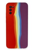 CepteToptan Samsung Galaxy A03S Kılıf Ebruli Lansman Silikon - Kırmızı-Mor - DROPX7571-9948