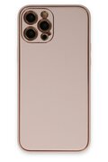 CepteToptan iPhone 12 Pro Max Kılıf Coco Deri Silikon Kapak - Pudra - DROPX8538-6642