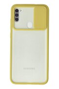 CepteToptan Samsung Galaxy A11 Kılıf Palm Buzlu Kamera Sürgülü Silikon - Sarı - DROPX7755-8185