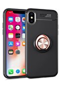 CepteToptan iPhone XS Max Kılıf Range Yüzüklü Silikon - Siyah-Gold - DROPX2002-7340