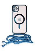 CepteToptan iPhone 11 Kılıf Divo Lazer Askılı Magsafe Kapak - Sierra Blue - DROPX8982-7420