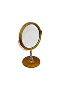 Go İthalat Taş Saplı Yuvarlak 7 İnç= Çap17.5Cm Makyaj Aynası Çift Taraflı Bronz - Gümüş Pls.çerçeve