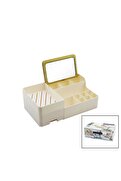 Go İthalat Aynalı Bambu - Çekmeceli Makyaj - Takı Organizer Sert Plastik 13 Bölmeli 28.5X17.5X9.5Cm (5372