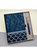 Evimdeyokyok Kutulu Desenli Deri Defter Ve Metal Roller Kalem Set