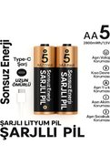 Evimdeyokyok Type-C Şarjlı 2800Mwh 1.5V Şarj Edilebilir 2’Li Aa5 Kalın Pil - Lityum Iyon Batarya