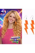 Evimdeyokyok 80’Ler 9039Lar Retro Neon Turuncu Şimşek Küpe 10 Cm