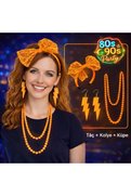 Evimdeyokyok 80’Ler 90’Lar Neon Turuncu Parti Seti – Kolye Küpe Taç