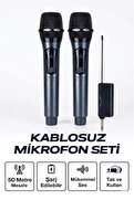 Evimdeyokyok Profesyonel Çiftli Kablosuz Mikrofon Seti Karaoke Şarj Edilebilir 50 Metre