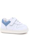 Ortopedikalrakerplus R840-Benma % 100 Deri Beyaz Nubuk Mavi Cırtlı Bebek Sneaker Ayakkabı