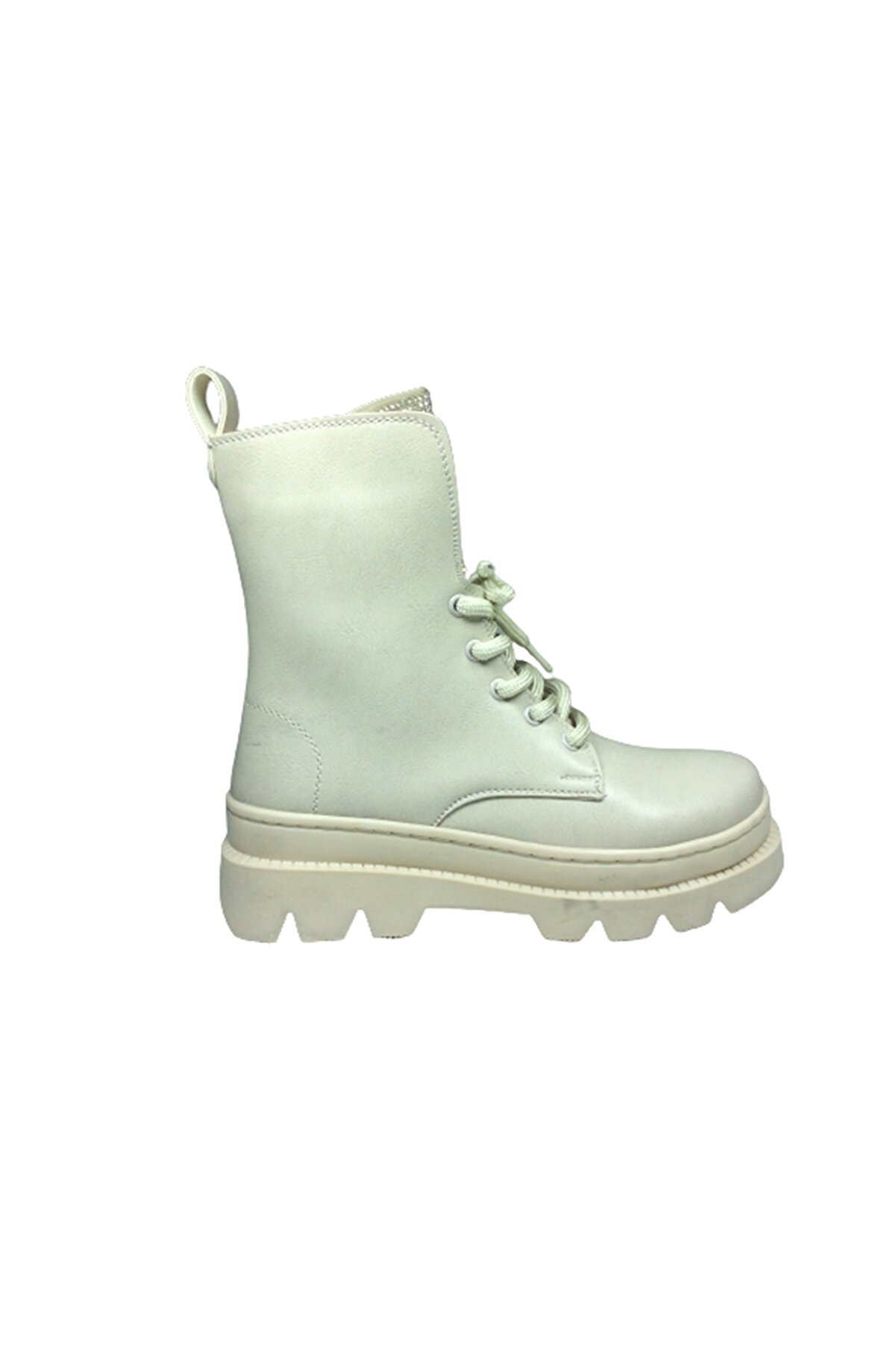 2002 Womenly Style Kadın Ten Bej Rengi̇ Taşlı Postal Bot Bağcıklı Ve Fermuarlı