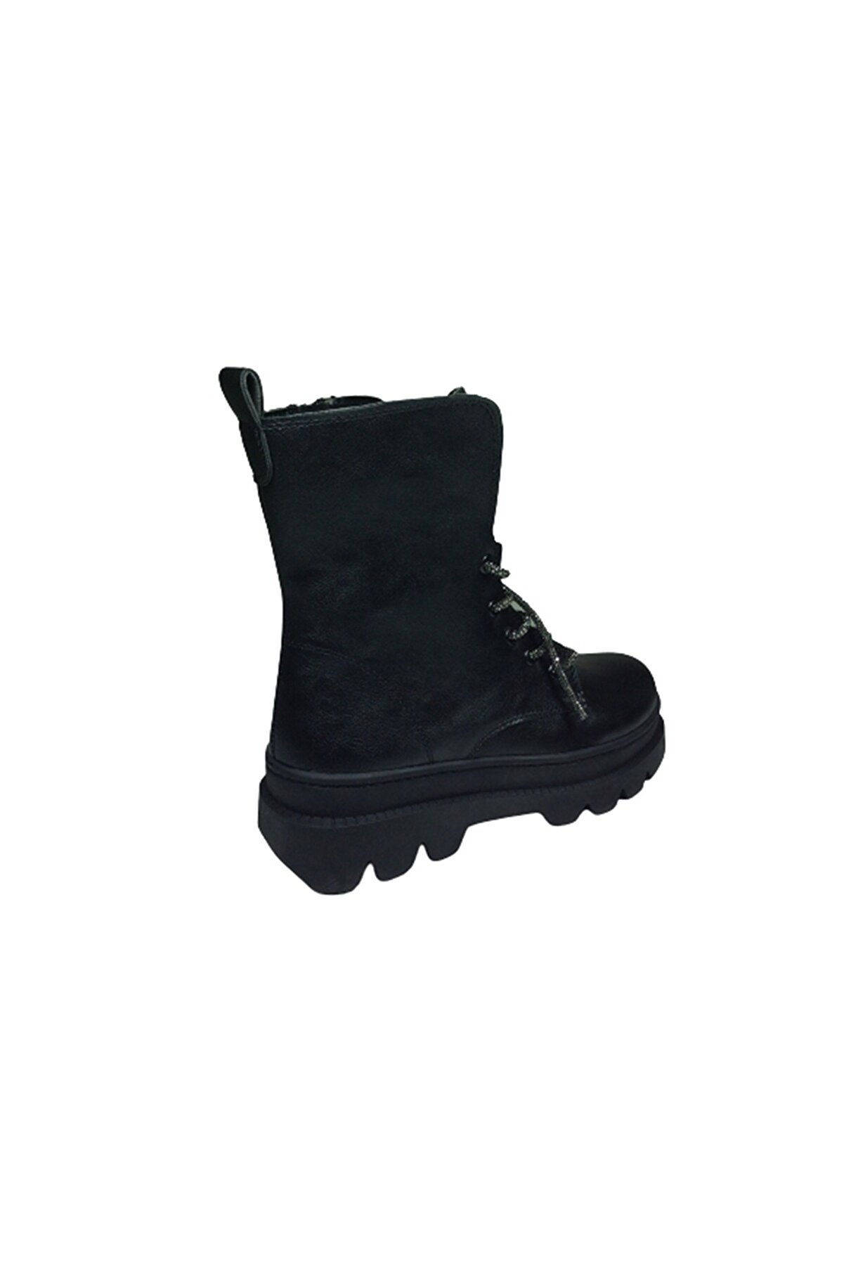 2002 Womenly Style Kadın Si̇yah Taşlı Postal Bot Bağcıklı Ve Fermuarlı
