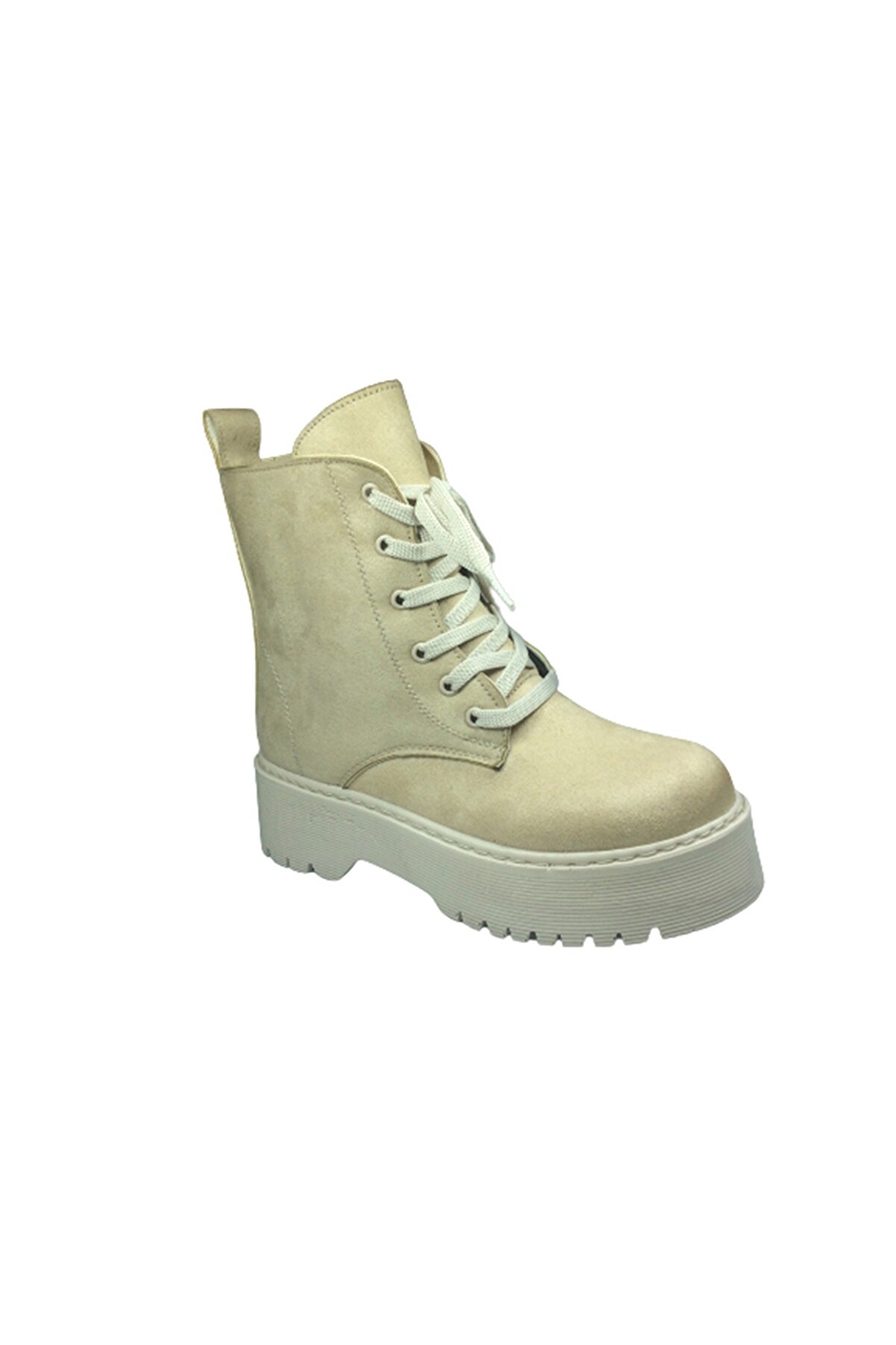 OrtopedikAL 2001 Womenly Style Kadın Ten Bej Süet Bot Suni Deri Bağcıklı Ve Fermuarlı