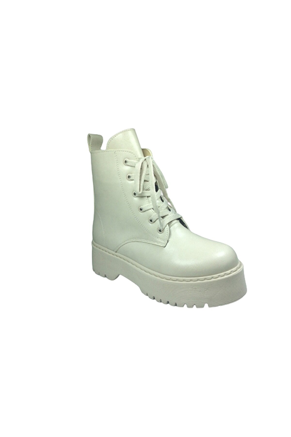 OrtopedikAL 2001 Womenly Style Kadın Bej Bot Suni Deri Bağcıklı Ve Fermuarlı