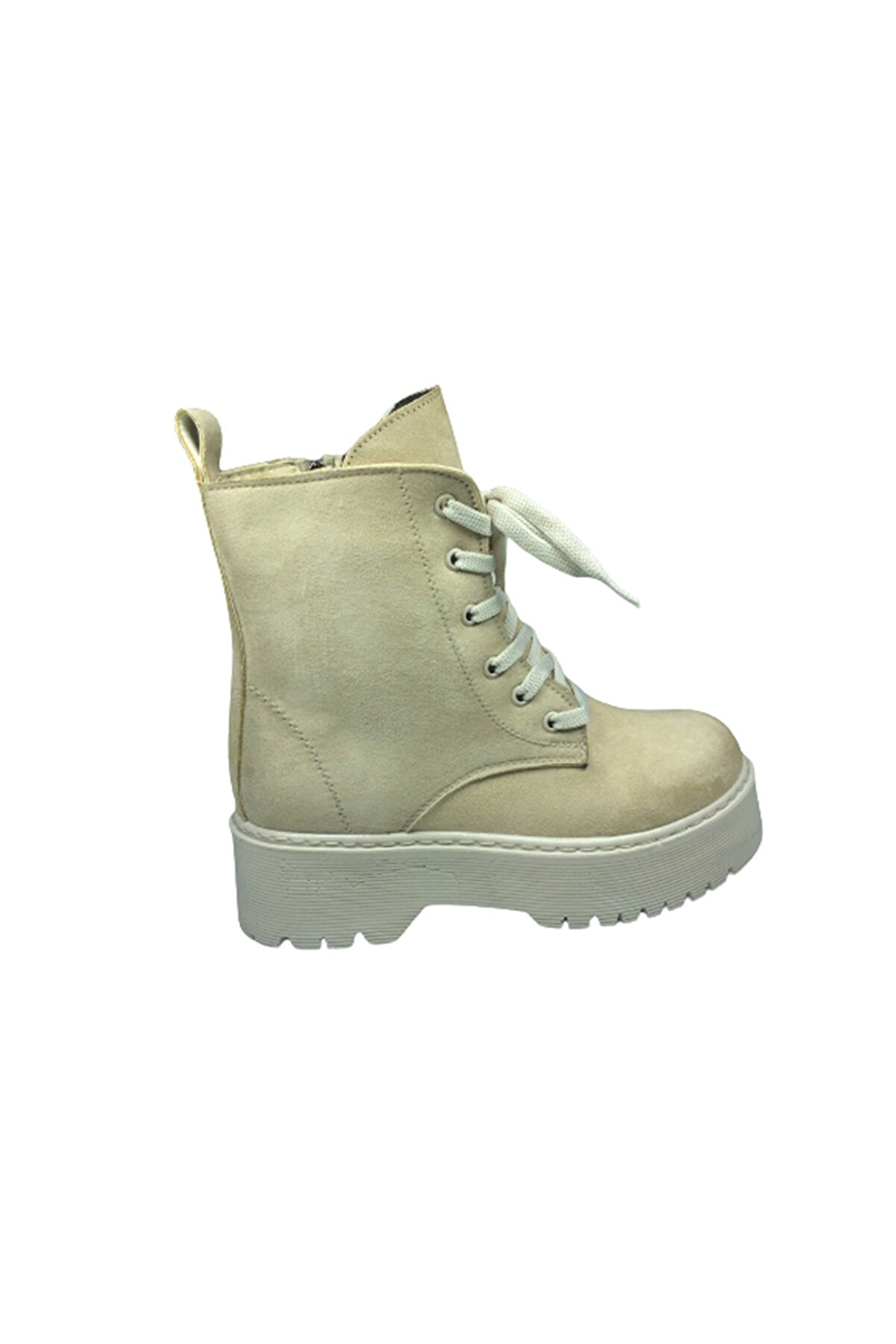 2001 Womenly Style Kadın Ten Bej Süet Bot Suni̇ Deri̇ Bağcıklı Ve Fermuarlı