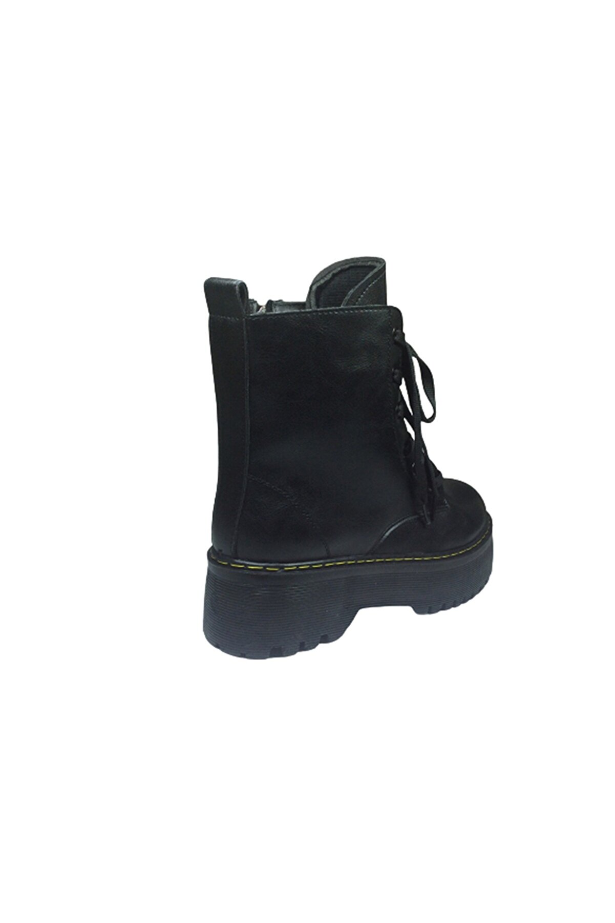 2001 Womenly Style Kadın Si̇yah Bot Suni̇ Deri̇ Bağcıklı Ve Fermuarlı