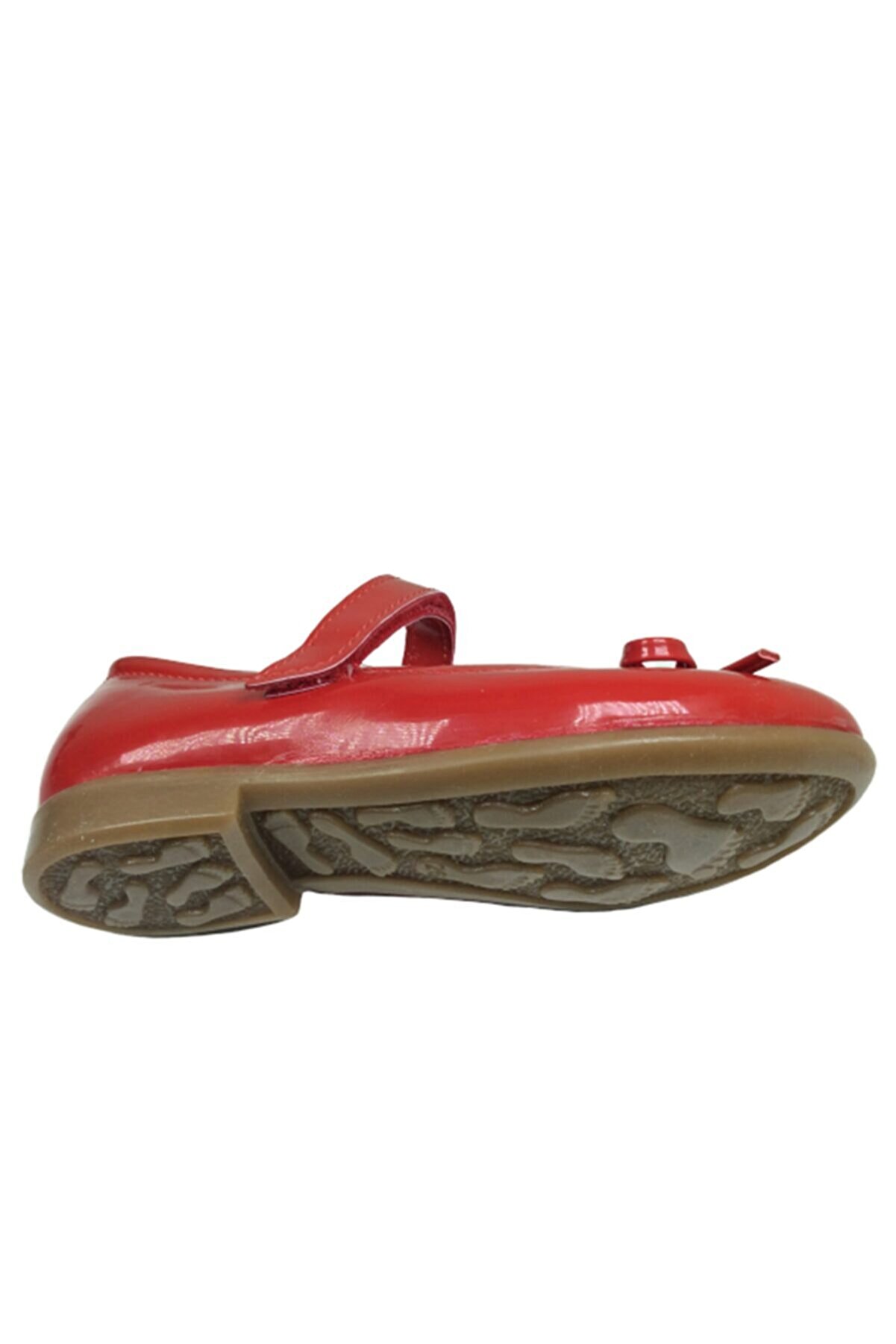 1010 Pati̇k Kırmızı Rugan Bıyık Fi̇yonk Kız Çocuk Babet Ayakkabı Içi̇ %100 Deri̇ Abi̇ye Düğün