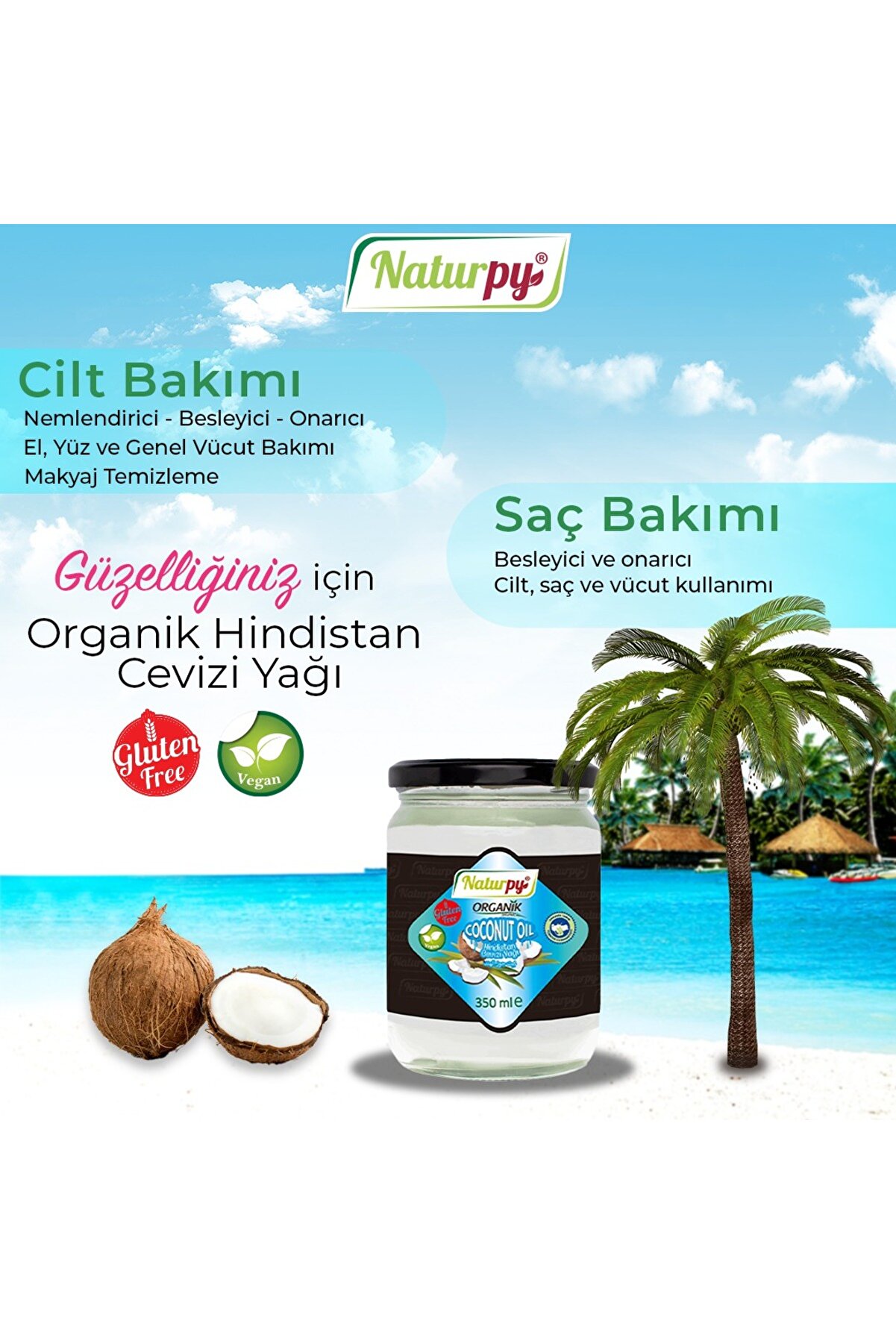 Naturpy Organik Coconut Oil-Hindistan Cevizi Yağı 350 ML