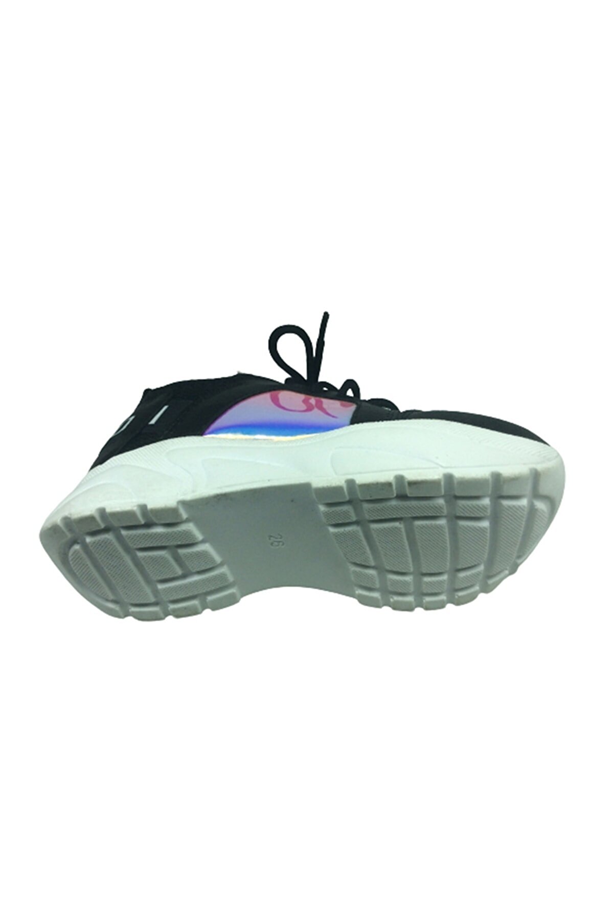 Pati̇k Si̇yah Hologramlı Düz Aynalı Kız Çocuk Günlük Spor Ayakkabı Bağcıklı Tri̇ko