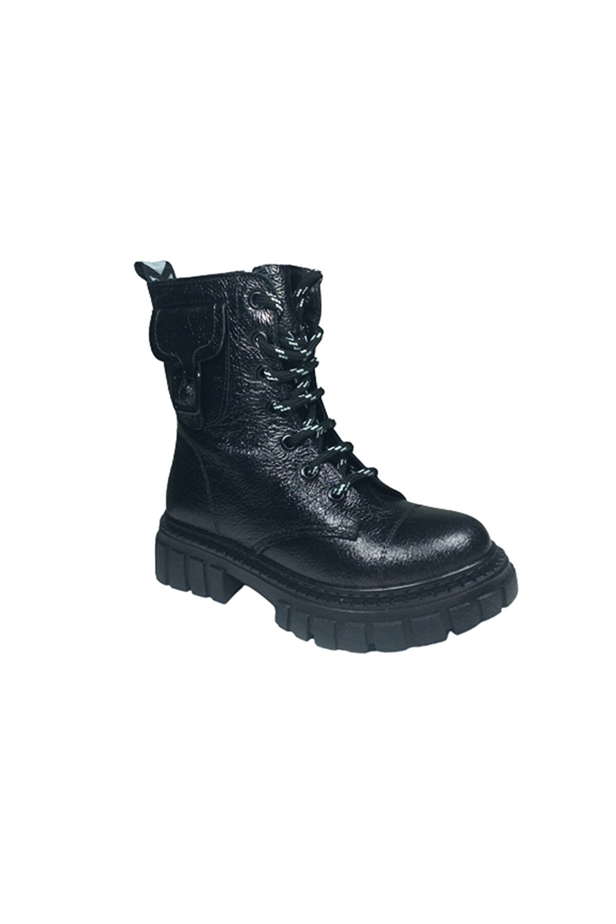 OrtopedikAL Turkuaz Filet Kız Çocuk Bot Siyah Clrd Rugan Deri Ortopedik Anatomik Fermuar