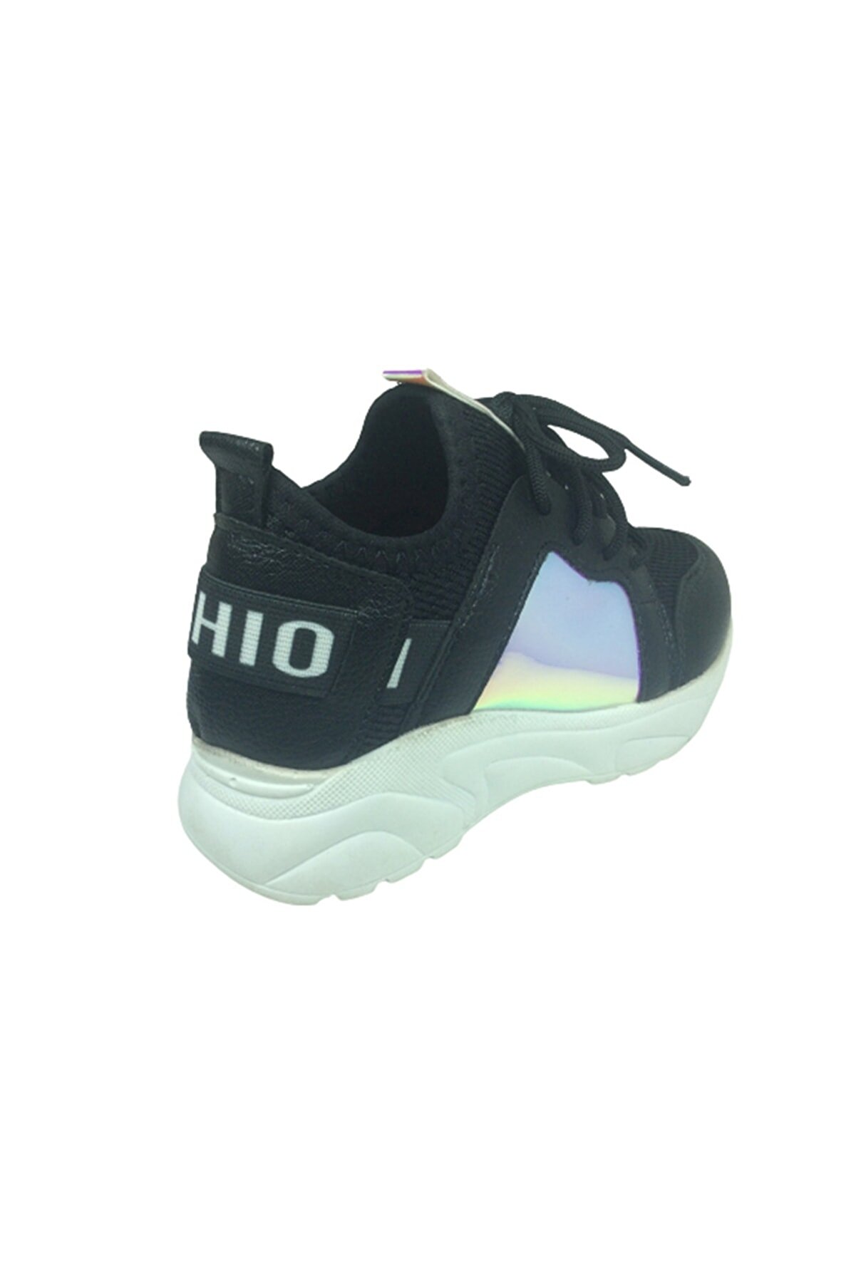 Pati̇k Si̇yah Hologramlı Düz Aynalı Kız Çocuk Günlük Spor Ayakkabı Bağcıklı Tri̇ko