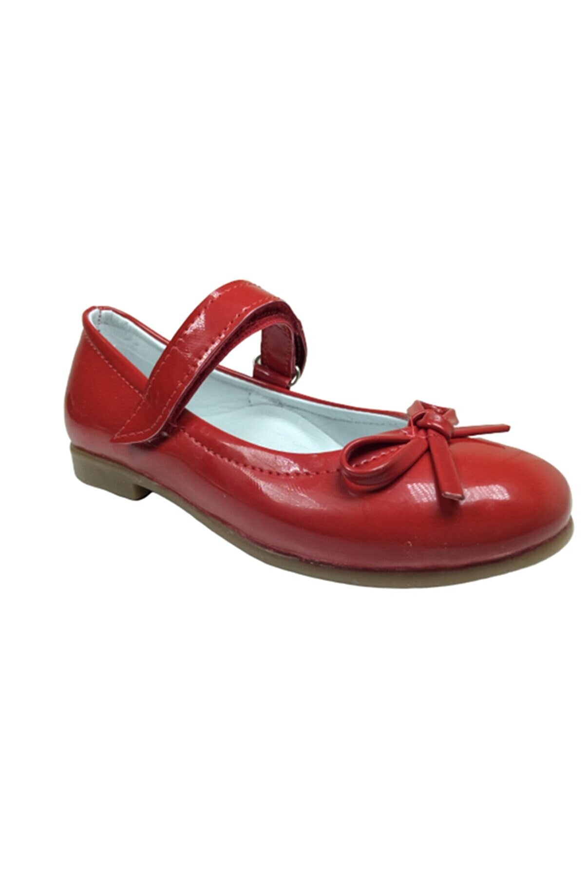 1010 Pati̇k Kırmızı Rugan Bıyık Fi̇yonk Kız Çocuk Babet Ayakkabı Içi̇ %100 Deri̇ Abi̇ye Düğün
