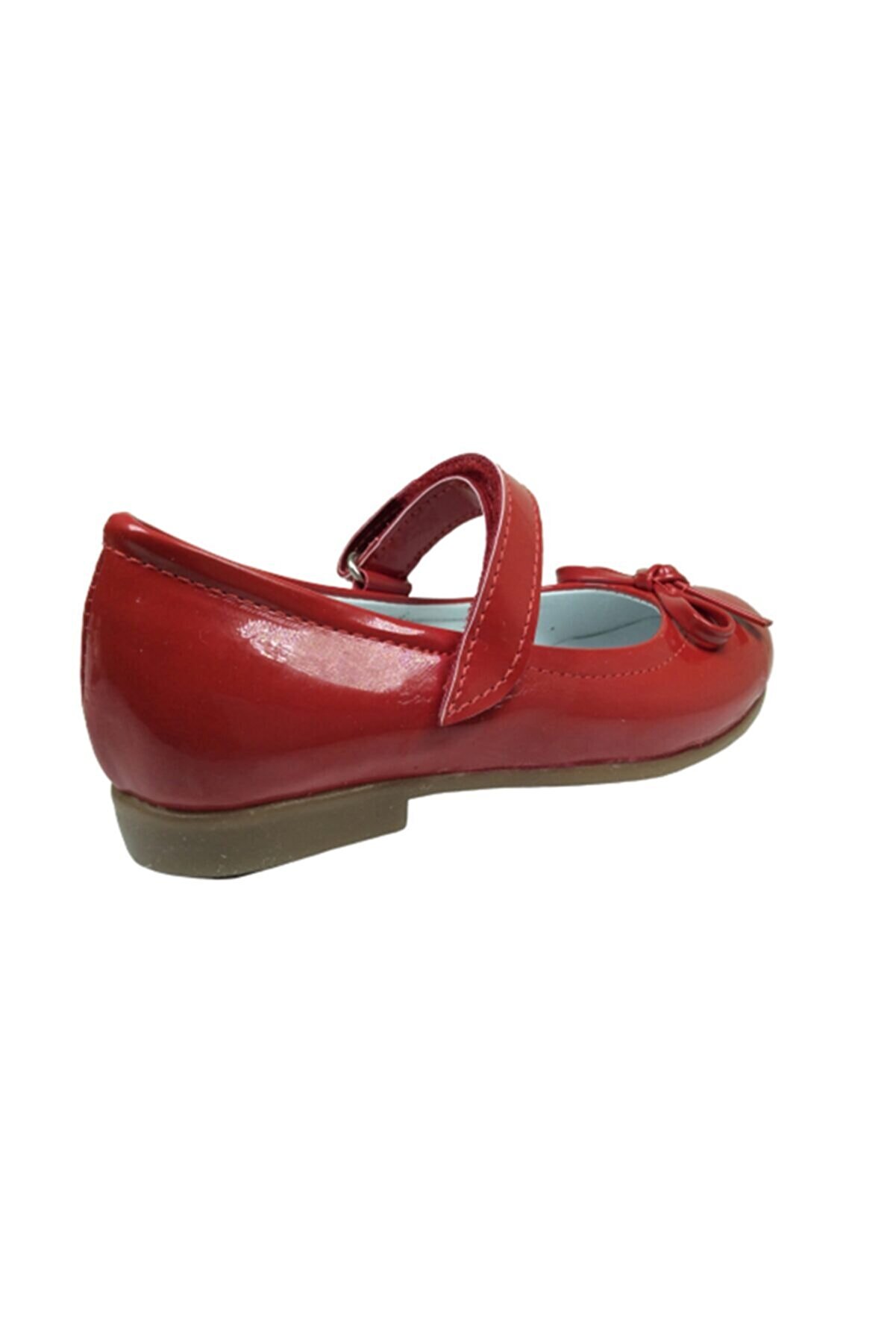 1010 Pati̇k Kırmızı Rugan Bıyık Fi̇yonk Kız Çocuk Babet Ayakkabı Içi̇ %100 Deri̇ Abi̇ye Düğün