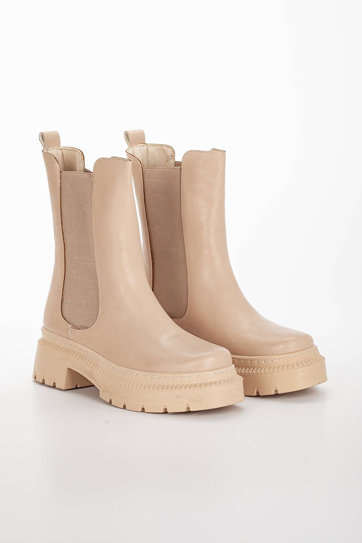 Gult Kadın Özel Üreti̇m Kalın Tabanlı Lasti̇kli̇ Çekme Nude Bot