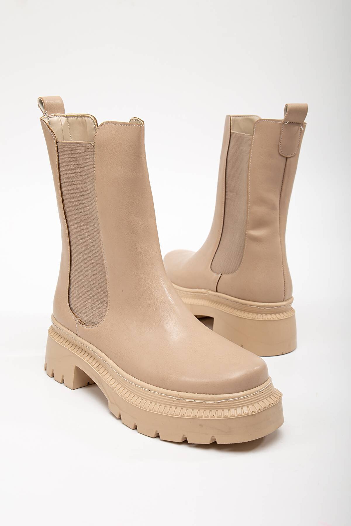 Gult Kadın Özel Üreti̇m Kalın Tabanlı Lasti̇kli̇ Çekme Nude Bot