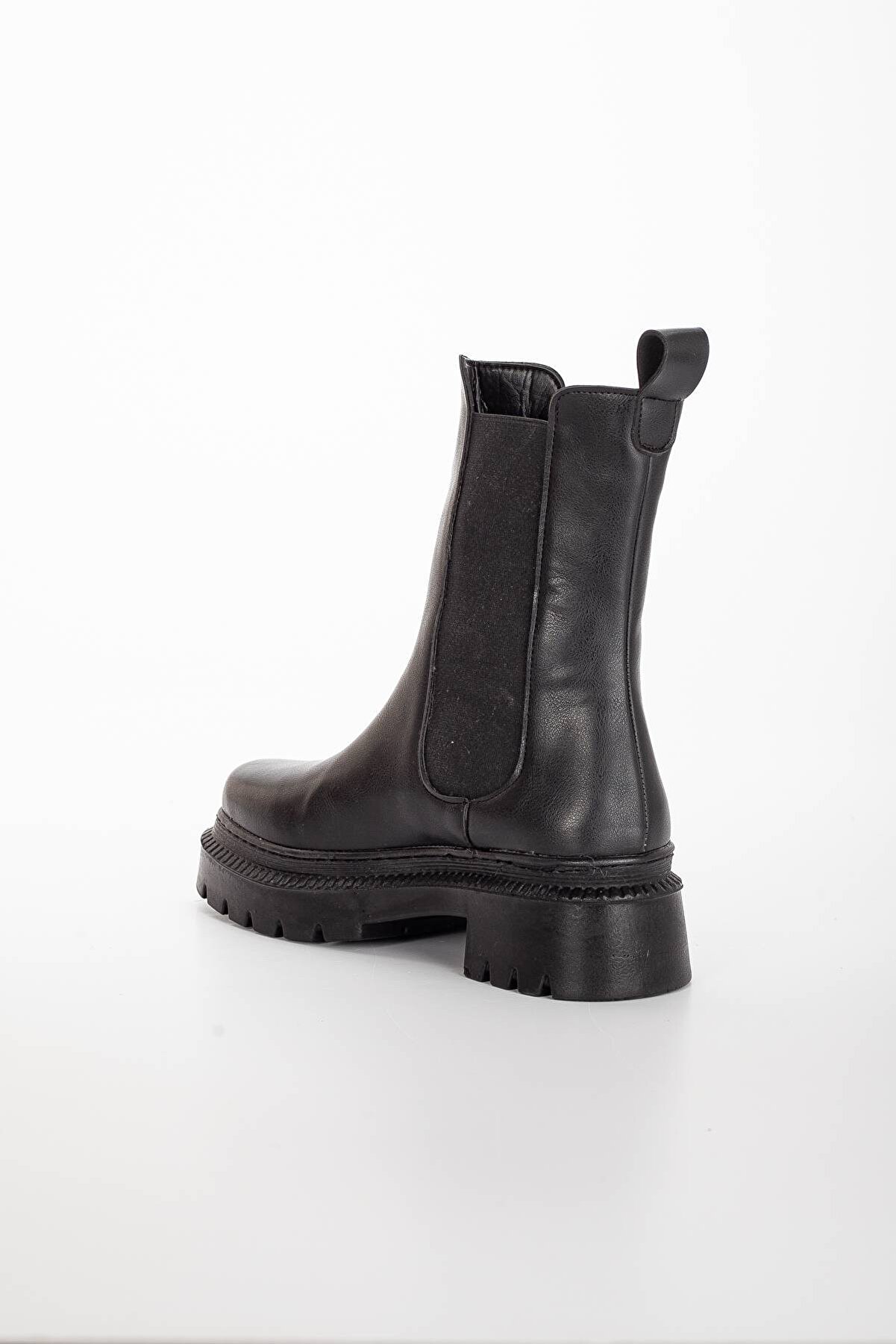 Gult Kadın Özel Üreti̇m Kalın Tabanlı Lasti̇kli̇ Çekme Si̇yah Bot