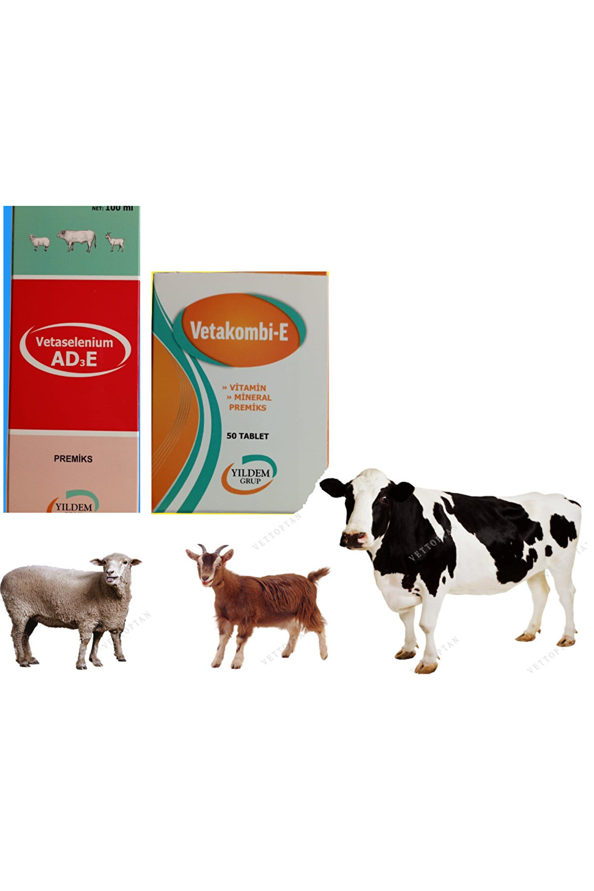 Yıldem Grup B&uuml;y&uuml;kbaş Ve K&uuml;&ccedil;&uuml;kbaş Hayvanlarınız I&ccedil;i̇n Vi̇tami̇n Seti̇ (Vetakobi̇l- E 50 Tablet Ad3E Vi̇tami̇ni̇ 100 Ml)