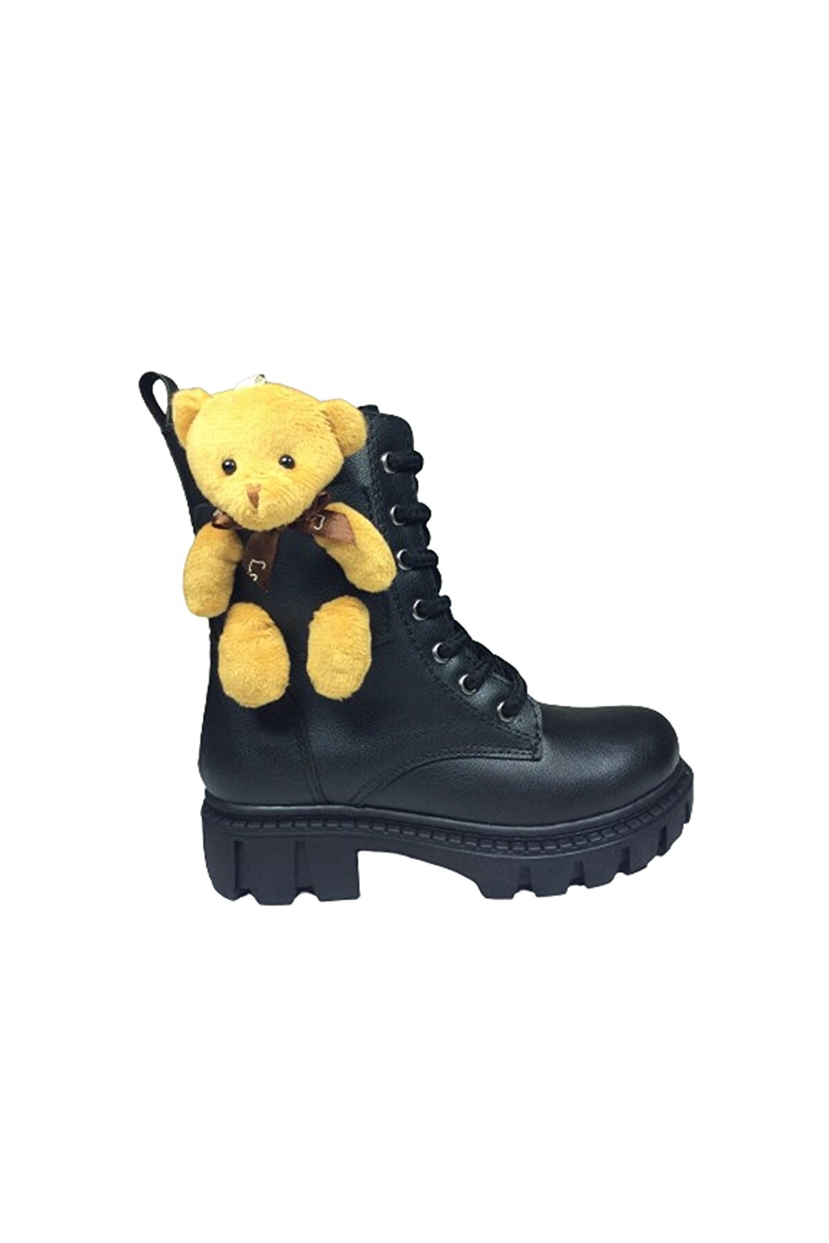 OrtopedikAL 1087 Patik Kız Çocuk Siyah Ayıcıklı Bot Bağcıklı Yanı Fermuarlı Anatomik