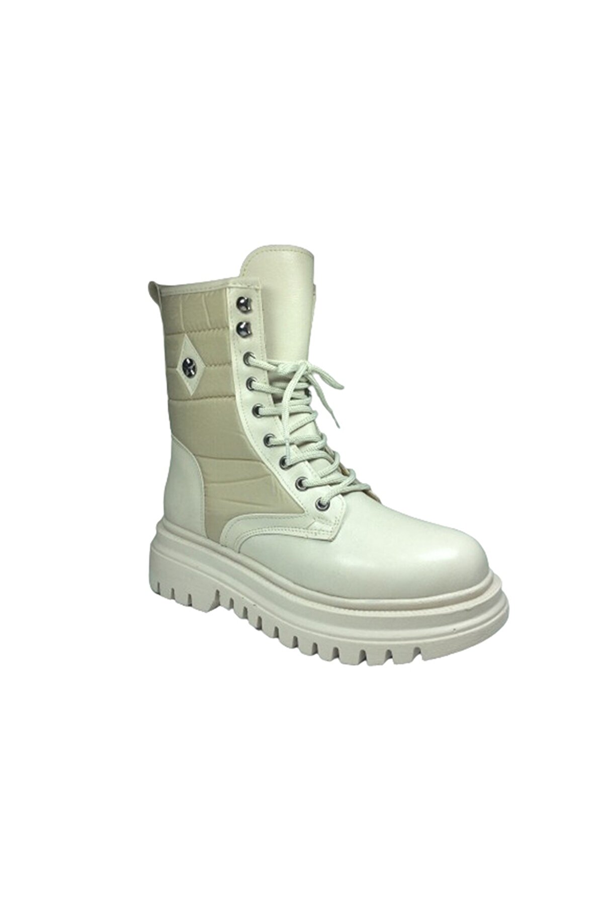 2005 Womenly Style Kadın Bot Bej Yanı Paraşüt Kumaşlı Bağcıklı Ve Fermuarlı Bot Deri̇