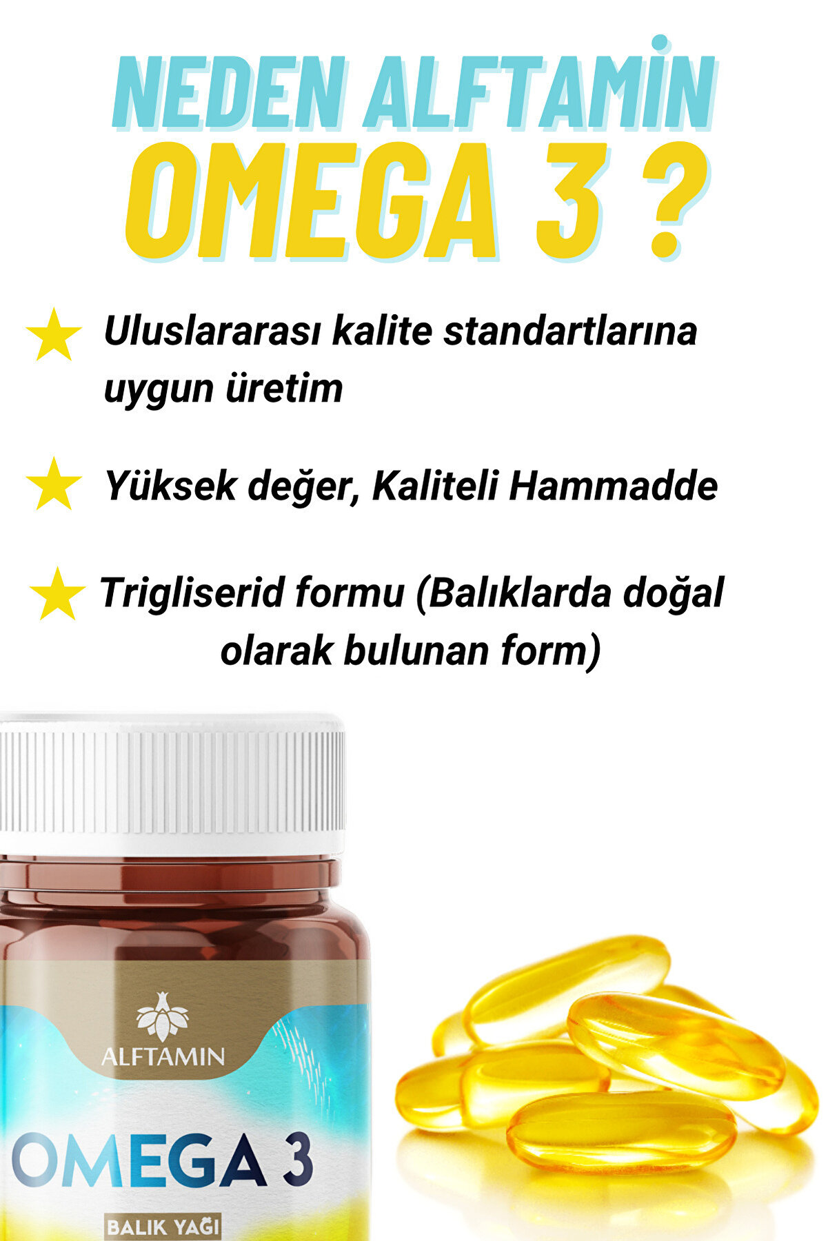 Omega 3 Premi̇um Kali̇te Balık Yağı 30 Günlük Fi̇sh Oi̇l Epa Dha 1300Mg 60 Kapsül