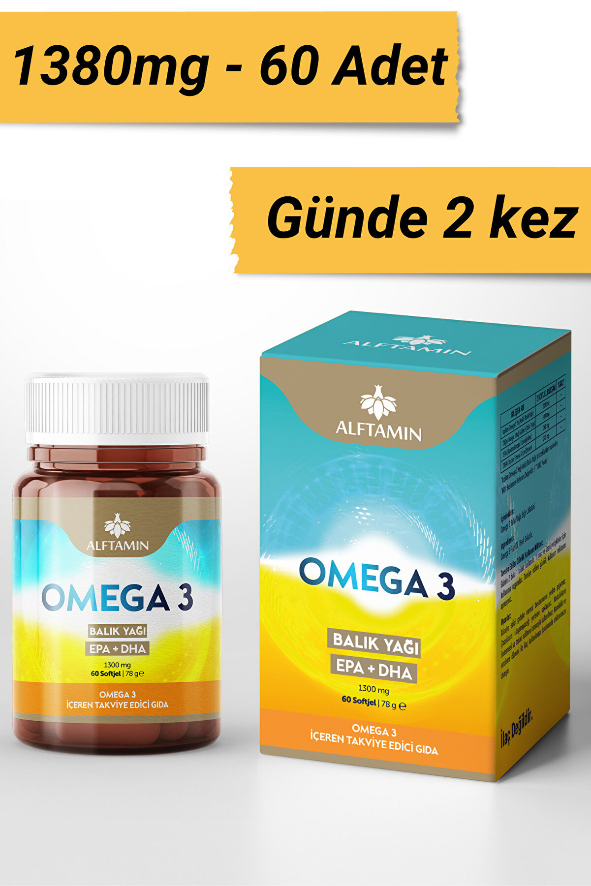 Omega 3 Premi̇um Kali̇te Balık Yağı 30 Günlük Fi̇sh Oi̇l Epa Dha 1300Mg 60 Kapsül