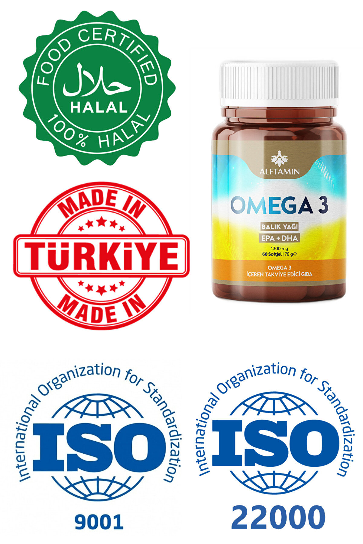 Omega 3 Premi̇um Kali̇te Balık Yağı 30 Günlük Fi̇sh Oi̇l Epa Dha 1300Mg 60 Kapsül