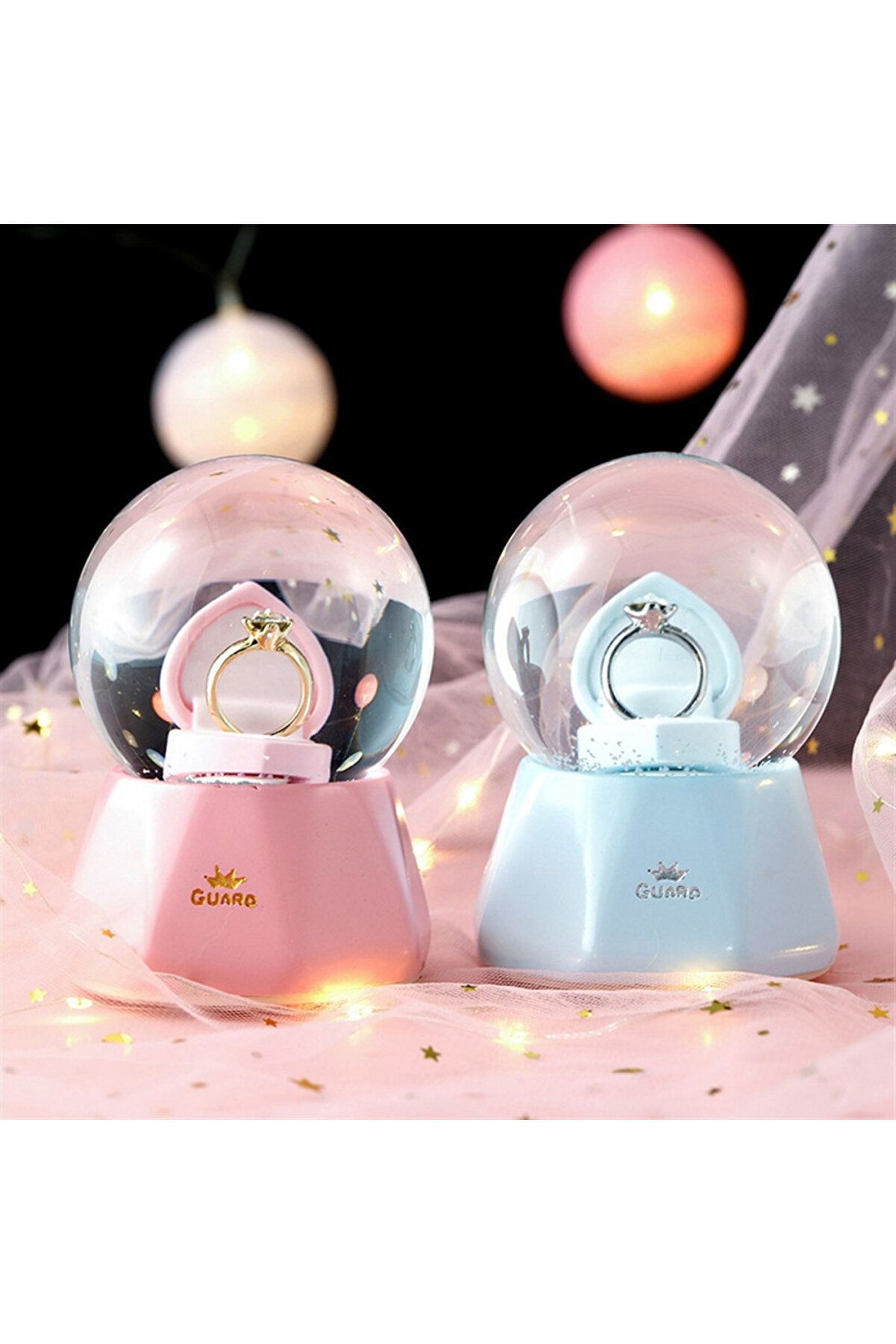 evimdeyokyok Tek Taş Yüzük Tasarımlı Büyük Boy Kar Küresi Mavi