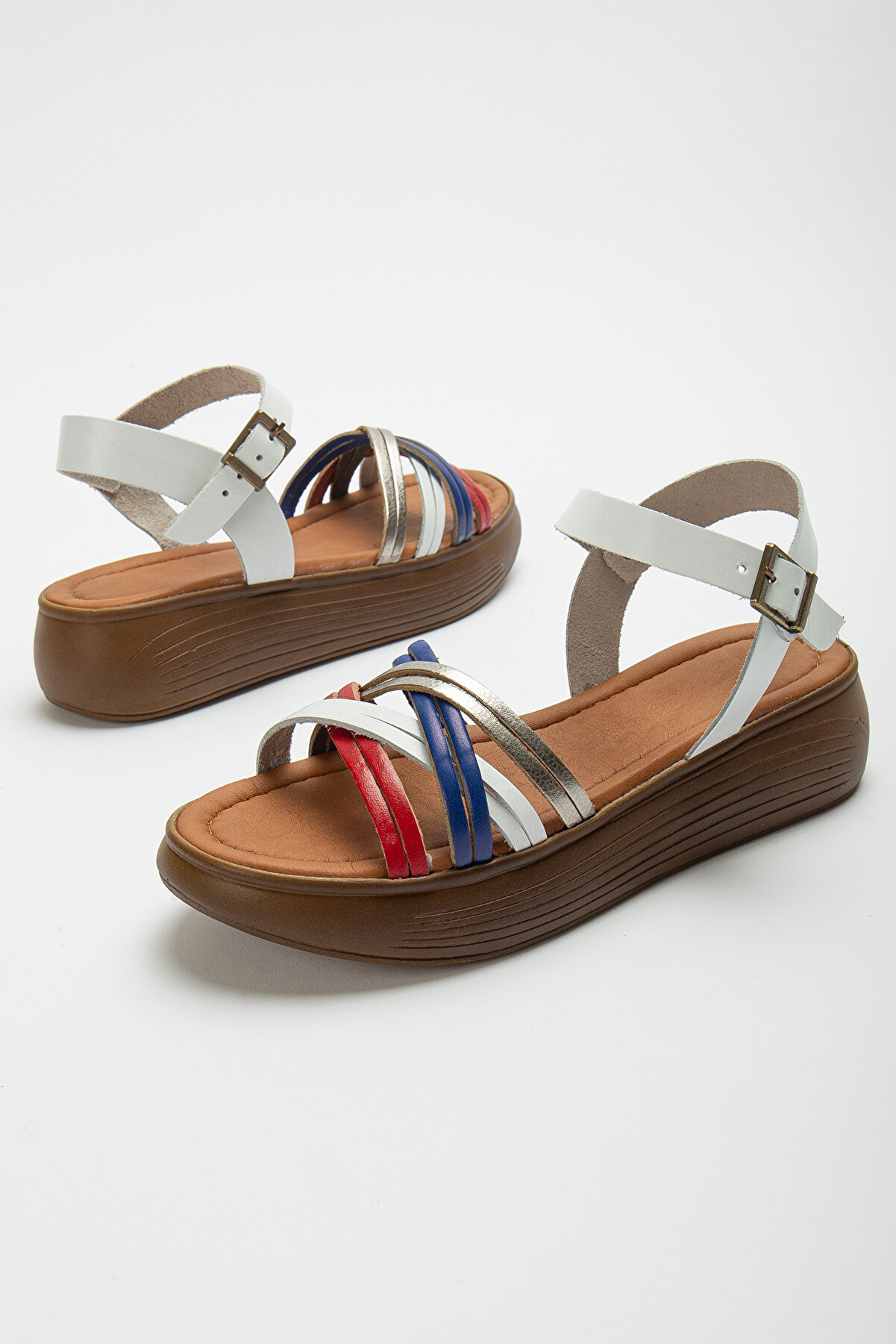 Gult Haki̇ki̇ Deri̇ Sandalet