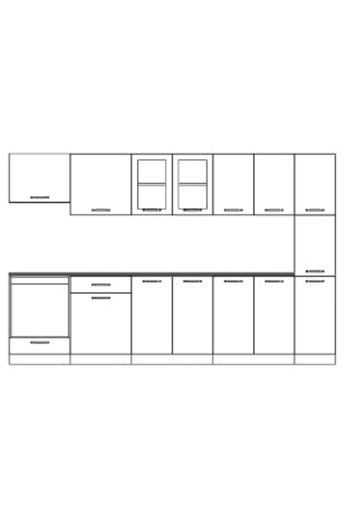 Vi̇sasconcept 320 Cm Eli̇f Hazır Mutfak Dolabı Parlak Hıgh-Gloss Ki̇ler, Ankastre Ve Aspi̇rat&ouml;r Mod&uuml;ll&uuml; Kapaklı
