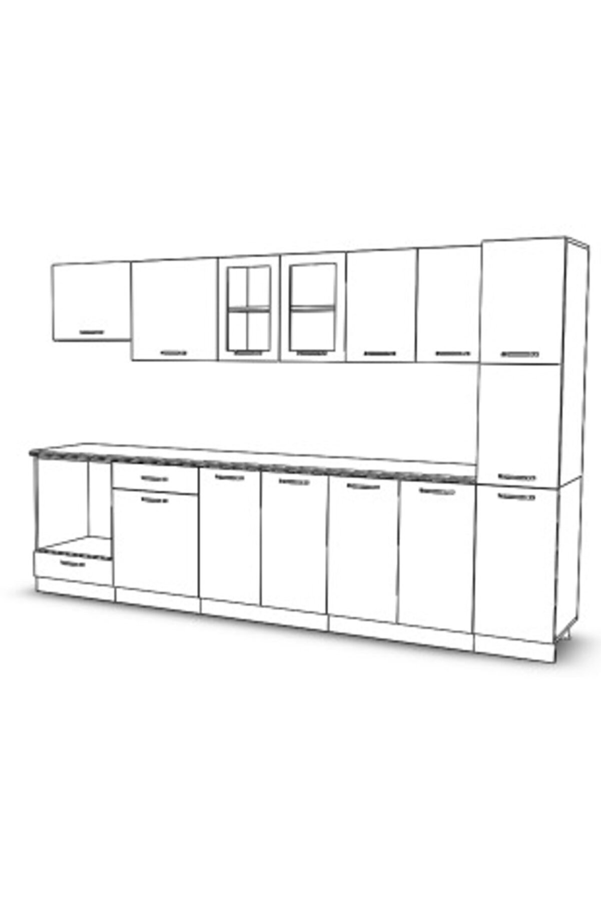 Vi̇sasconcept 320 Cm Eli̇f Hazır Mutfak Dolabı Parlak Hıgh-Gloss Ki̇ler, Ankastre Ve Aspi̇rat&ouml;r Mod&uuml;ll&uuml; Kapaklı