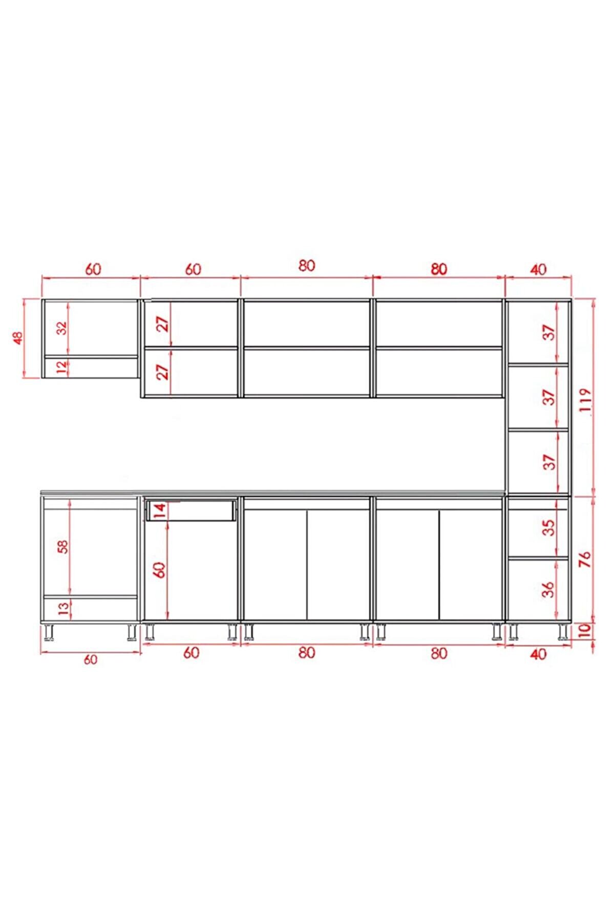 Vi̇sasconcept 320 Cm G&uuml;ler Hazır Mutfak Dolabı Parlak Hıgh-Gloss Ki̇ler, Ankastre, Aspi̇rat&ouml;r- Camlı- Beyaz, Si̇yah