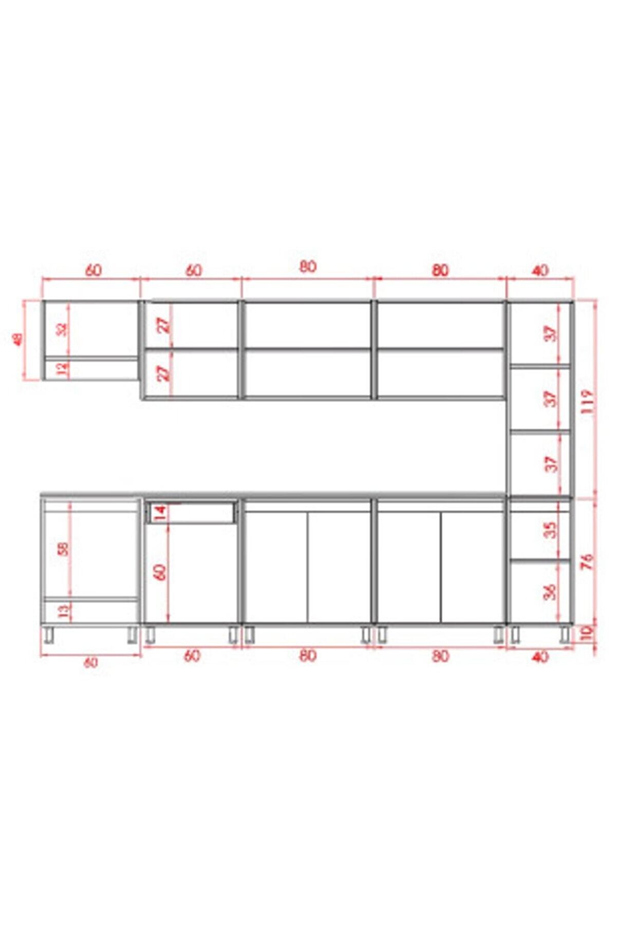 Vi̇sasconcept 320 Cm Eli̇f Hazır Mutfak Dolabı Parlak Hıgh-Gloss Ki̇ler, Ankastre Ve Aspi̇rat&ouml;r Mod&uuml;ll&uuml; Kapaklı