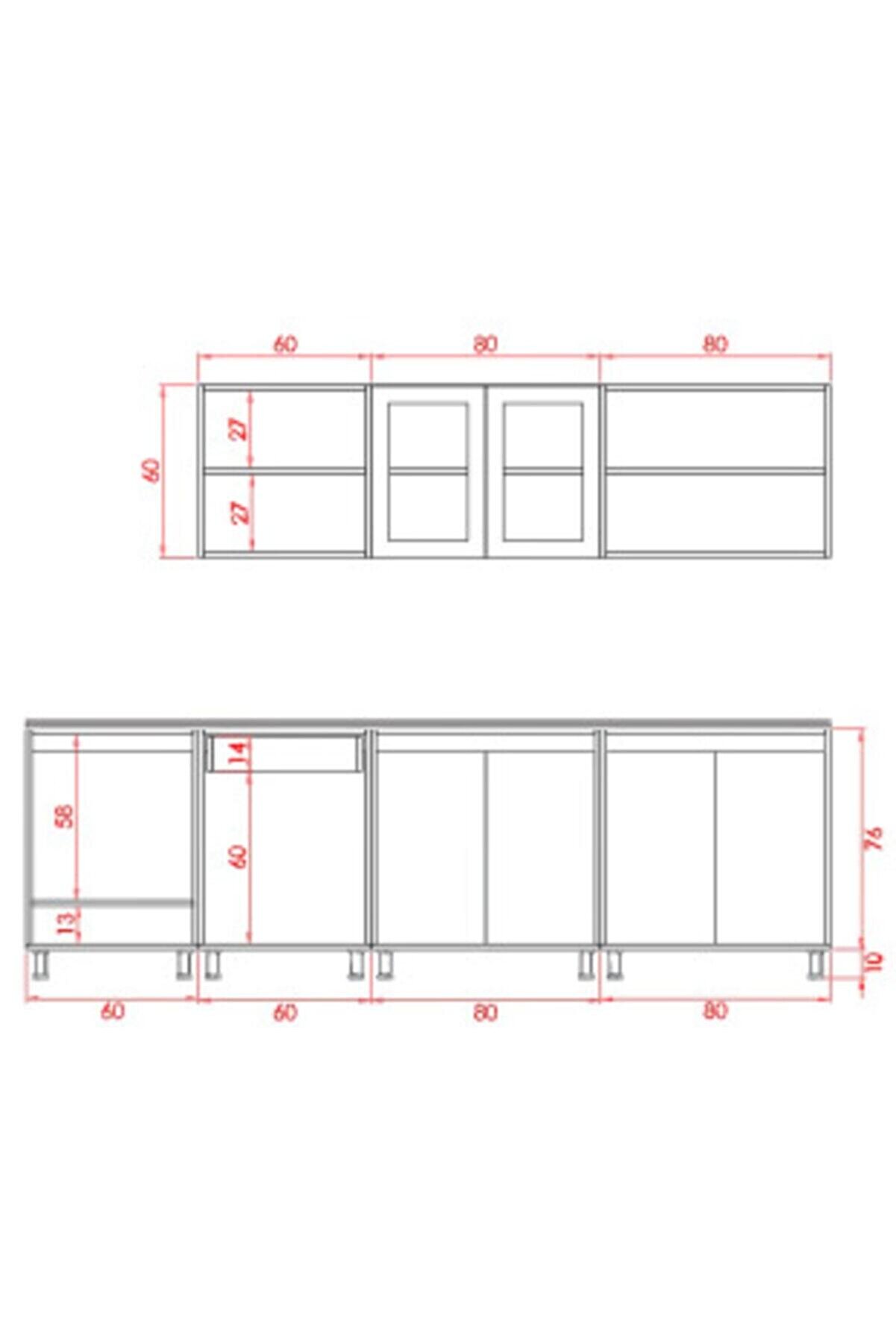 Vi̇sasconcept 280 Cm Z&uuml;mr&uuml;t Hazır Mutfak Dolabı Parlak Hıgh-Gloss Ankastre Mod&uuml;ll&uuml; Cam Kapaklı Beyaz Ve Si̇yah