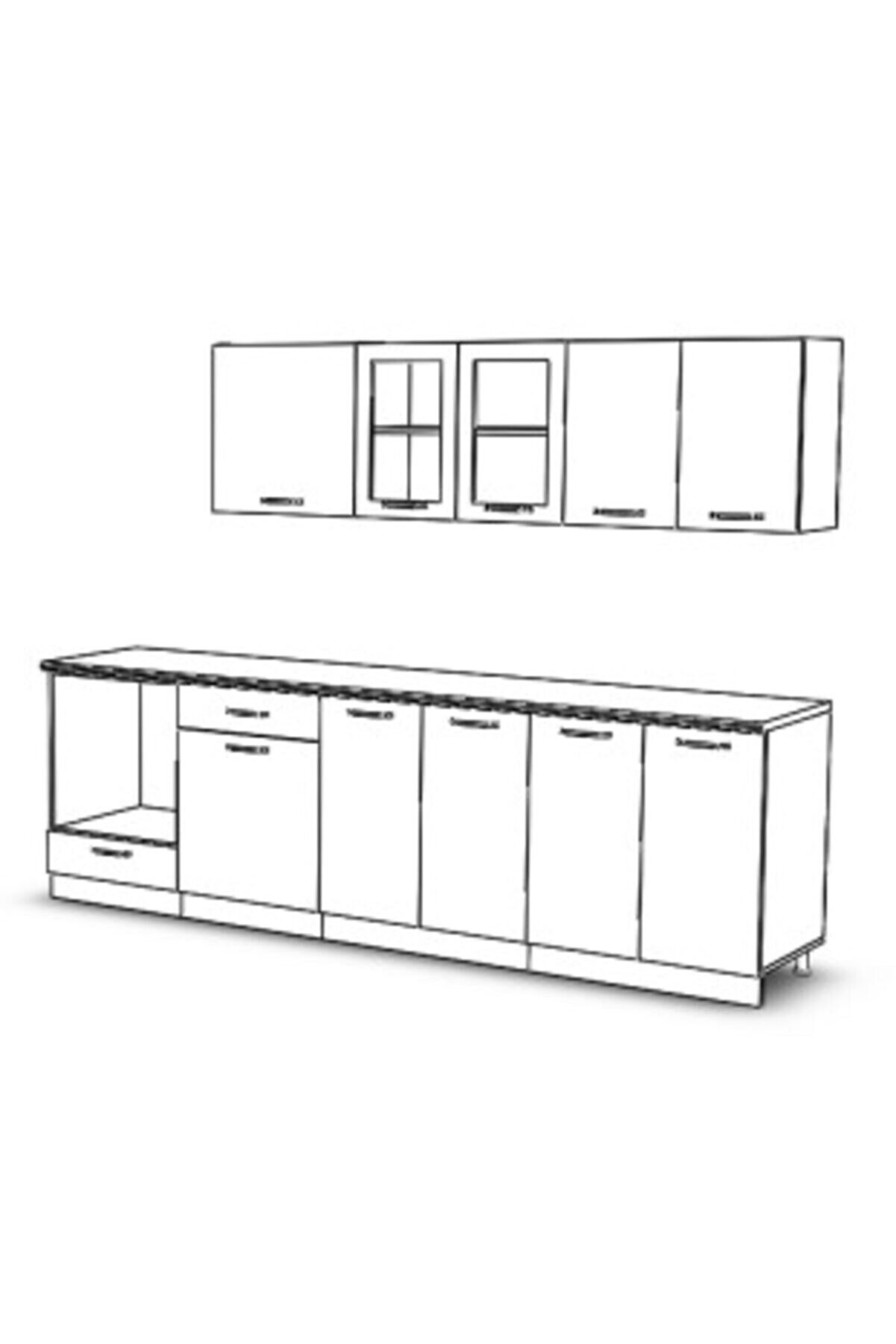 Vi̇sasconcept 280 Cm Z&uuml;mr&uuml;t Hazır Mutfak Dolabı Parlak Hıgh-Gloss Ankastre Mod&uuml;ll&uuml; Cam Kapaklı Beyaz Ve Si̇yah
