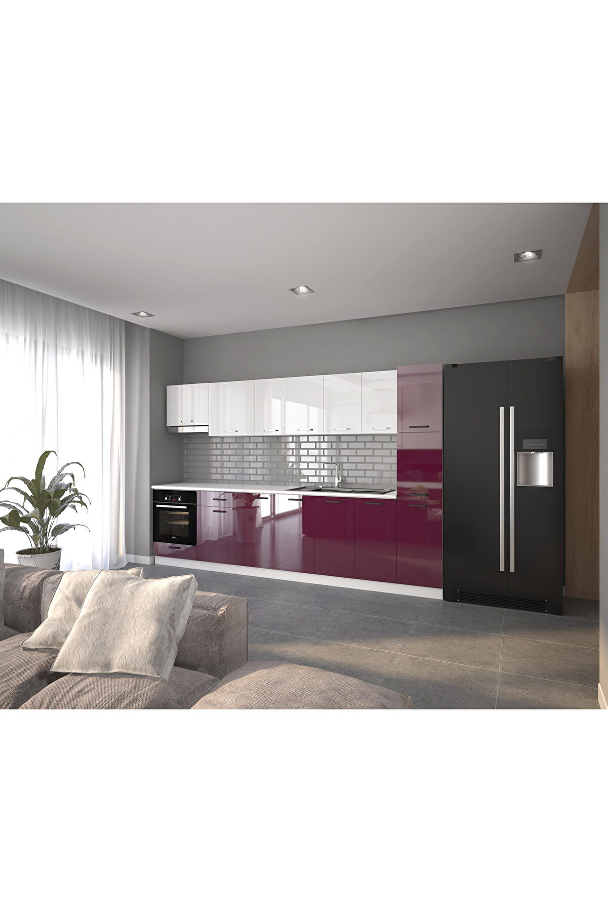 Vi̇sasconcept 320 Cm Eli̇f Hazır Mutfak Dolabı Parlak Hıgh-Gloss Ki̇ler, Ankastre Ve Aspi̇rat&ouml;r Mod&uuml;ll&uuml; Kapaklı