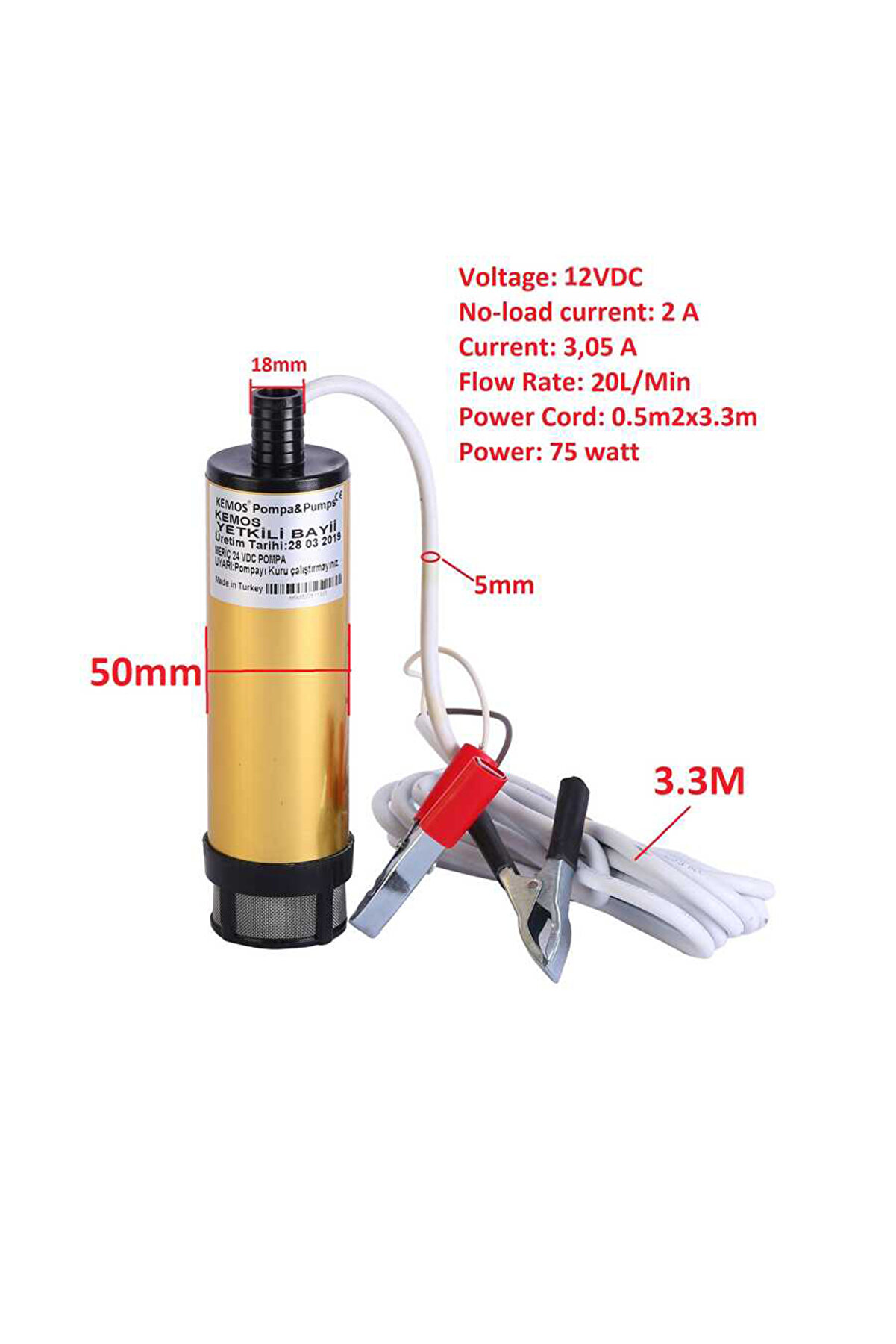 Kemos Deli̇ce Alümi̇nyum Gövde 12V Mazot Ve Sıvı Aktarma Pompası